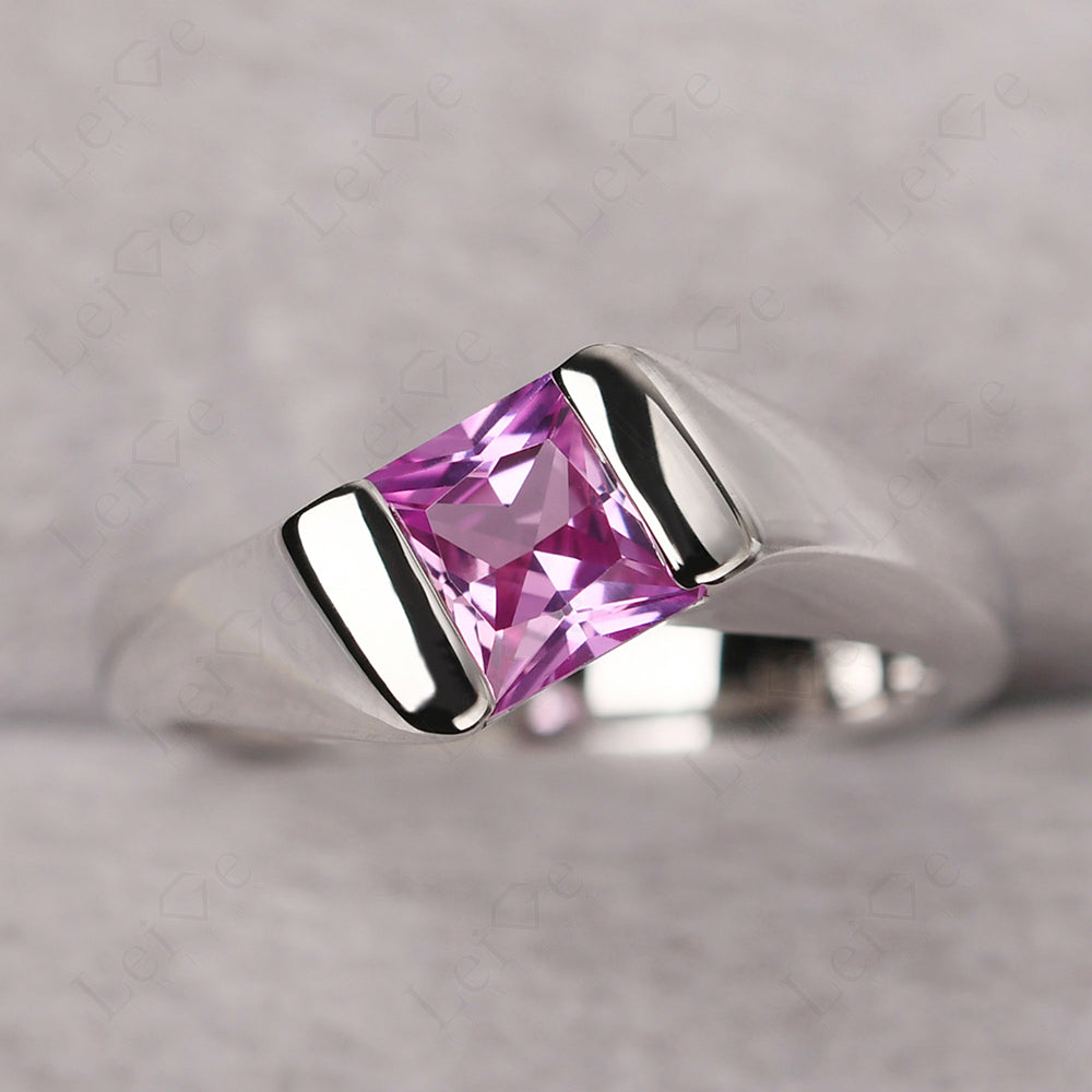 Mens Pink Sapphire Ring Sterling Silver