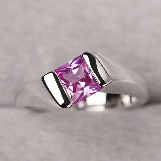 Mens Pink Sapphire Ring Sterling Silver