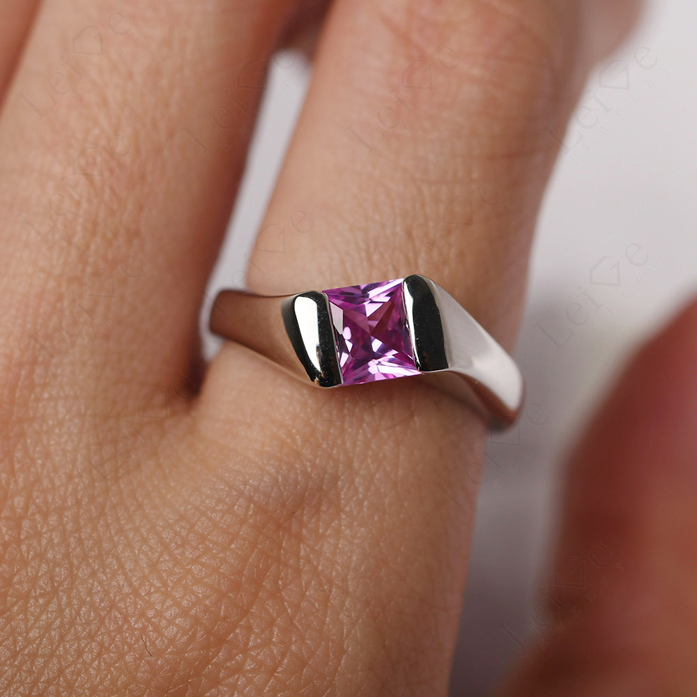 Mens Pink Sapphire Ring Sterling Silver