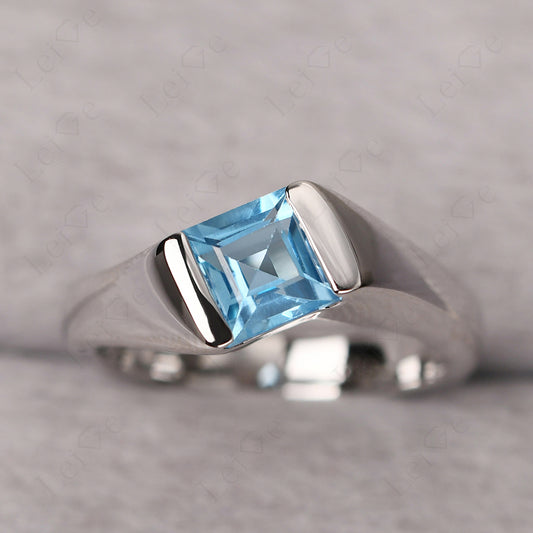 Mens Swiss Blue Topaz Ring Sterling Silver
