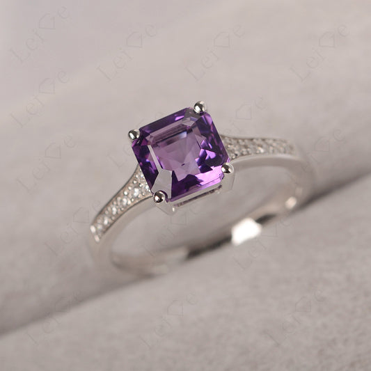 Amethyst Ring Asscher Cut Engagement Ring