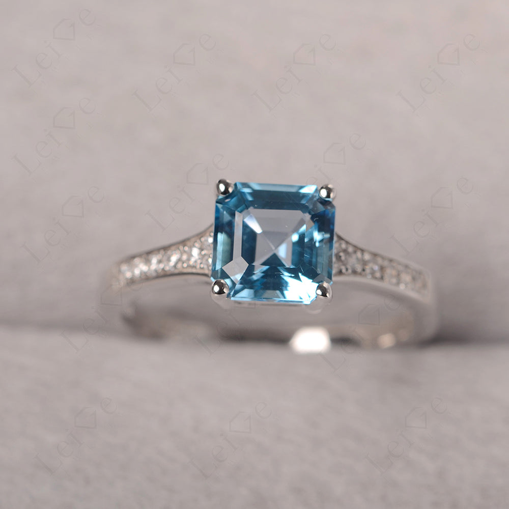 Swiss Blue Topaz Ring Asscher Cut Engagement Ring