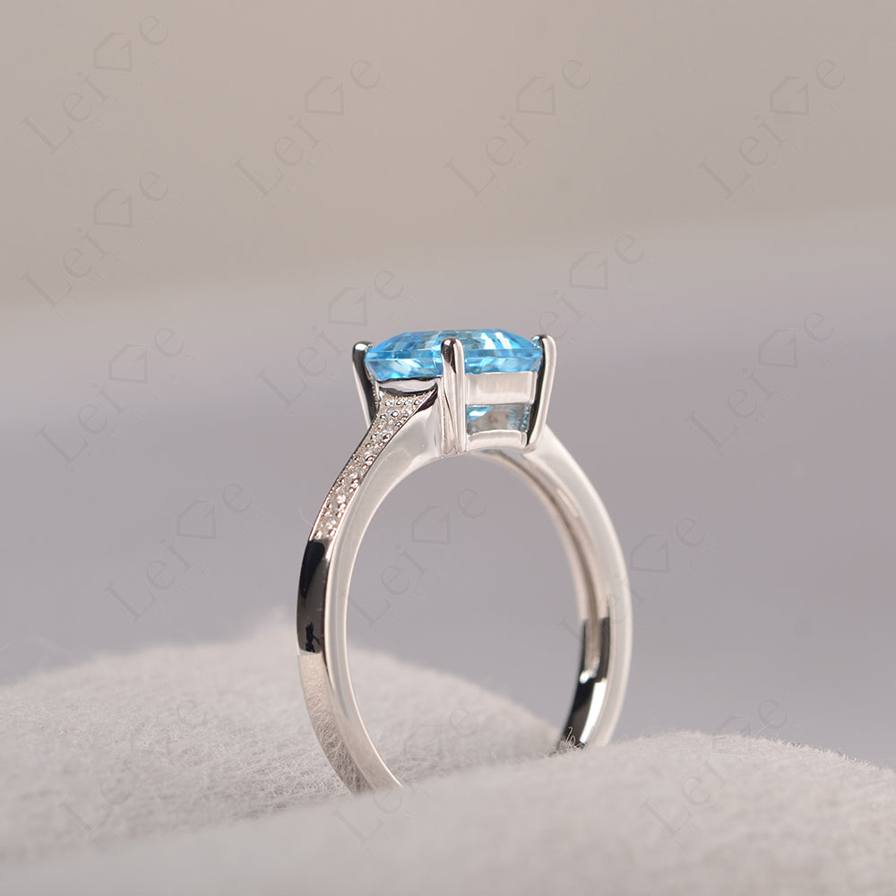 Swiss Blue Topaz Ring Asscher Cut Engagement Ring