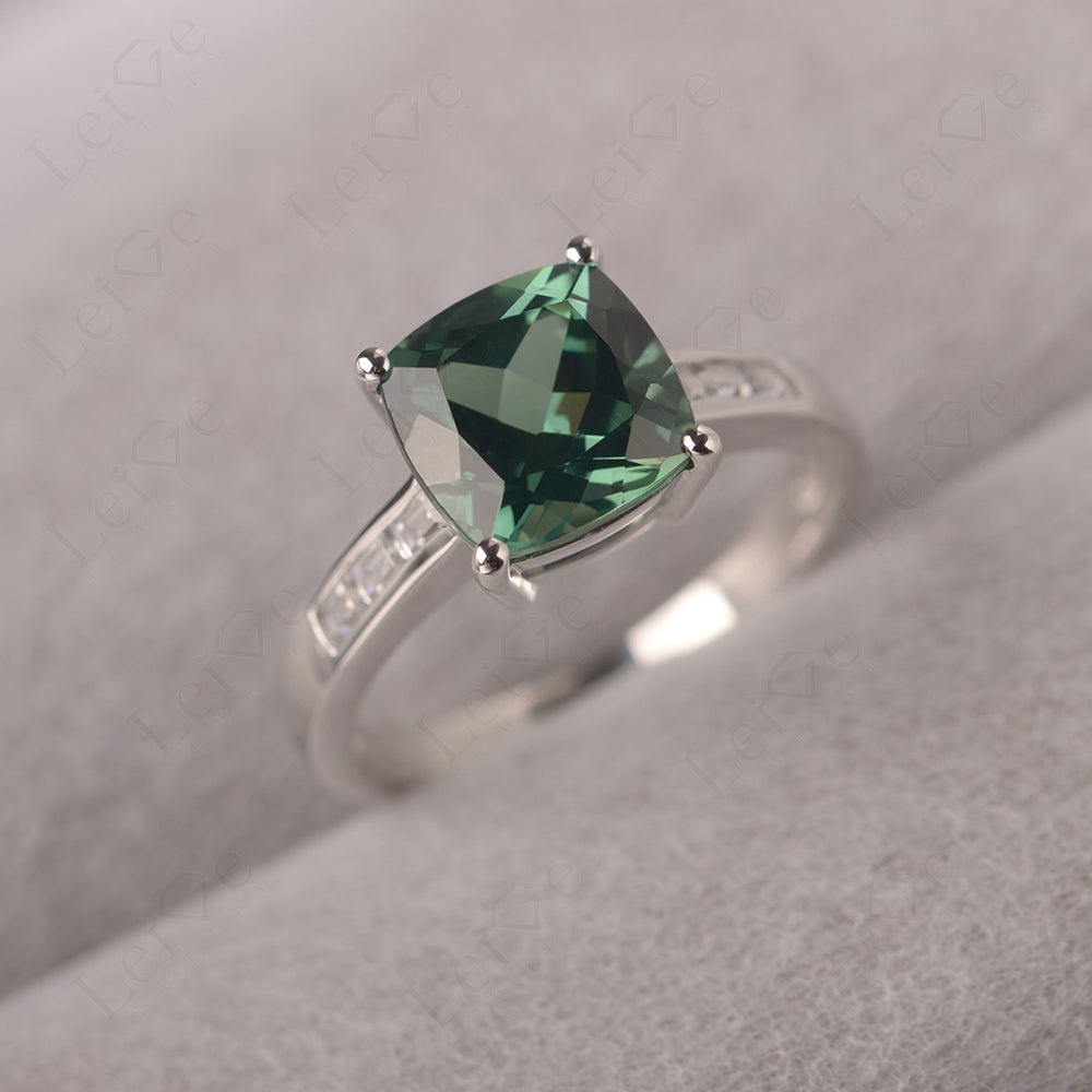 Cushion Cut Green Sapphire Engagement Ring Gold