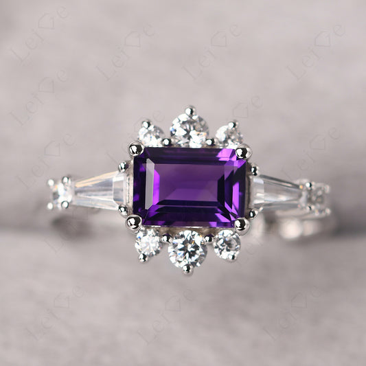 Emerald Cut Amethyst Horizontal Ring