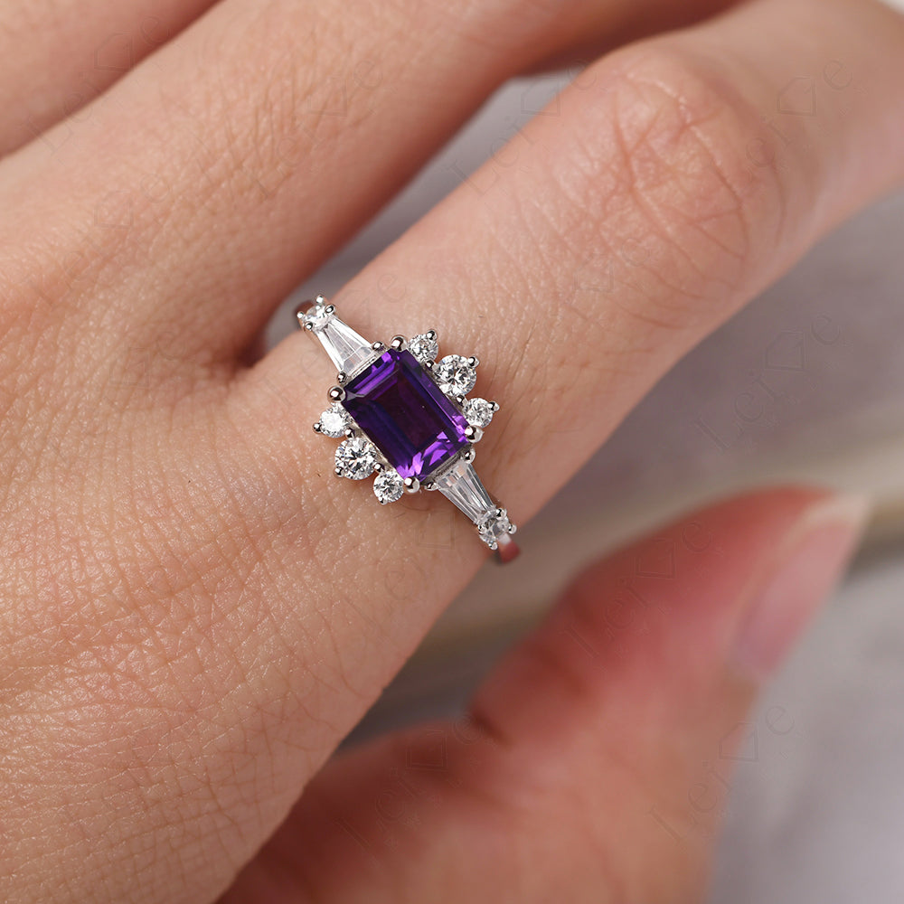 Emerald Cut Amethyst Horizontal Ring