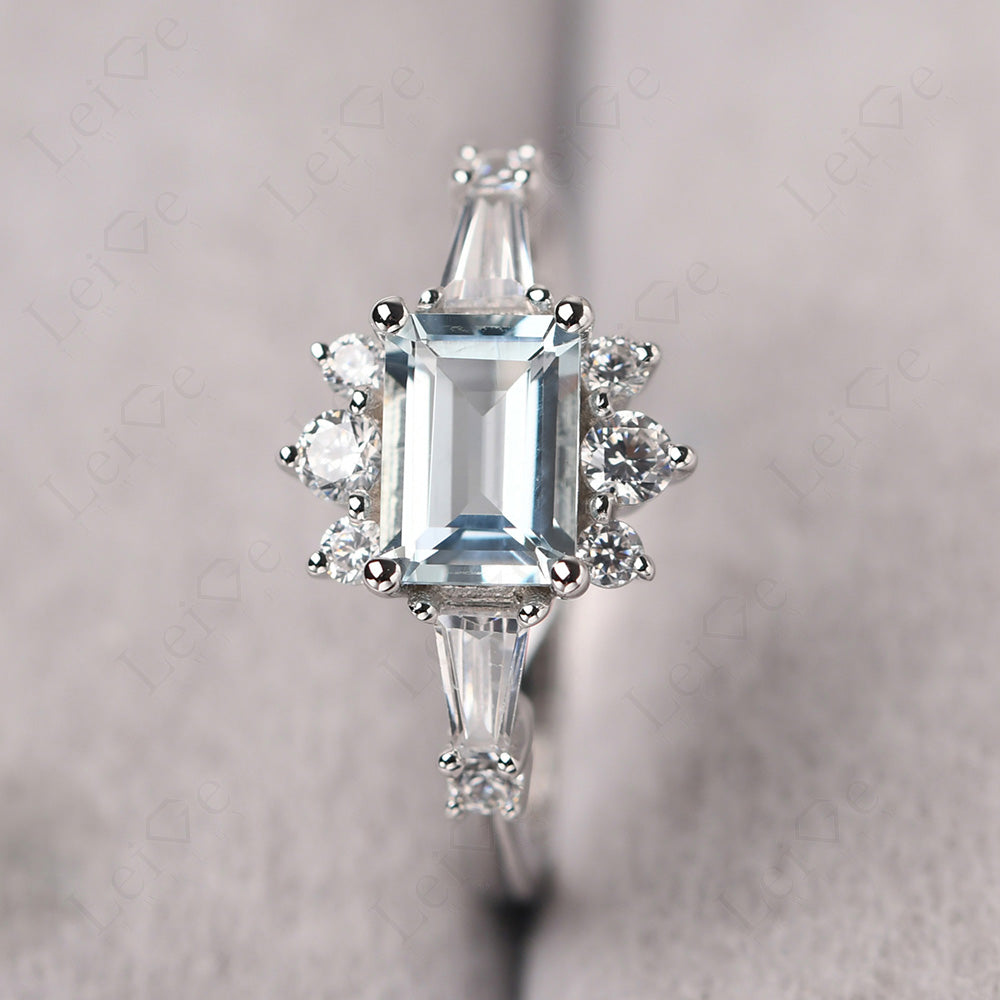 Emerald Cut Aquamarine Horizontal Ring
