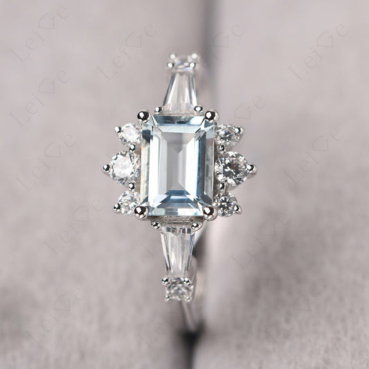 Emerald Cut Aquamarine Horizontal Ring
