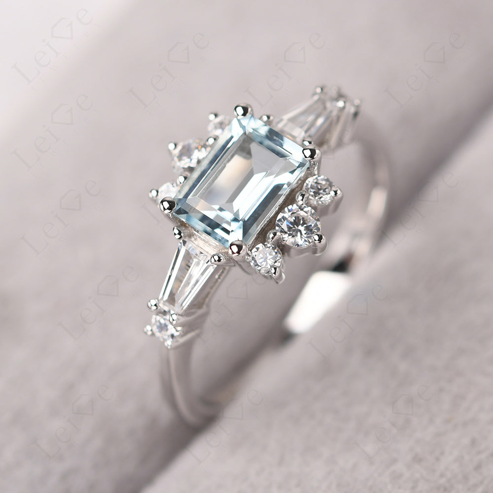 Emerald Cut Aquamarine Horizontal Ring