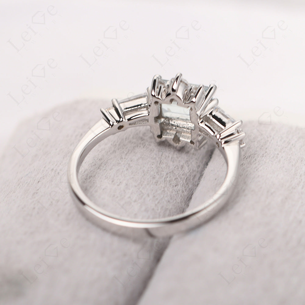 Emerald Cut Aquamarine Horizontal Ring