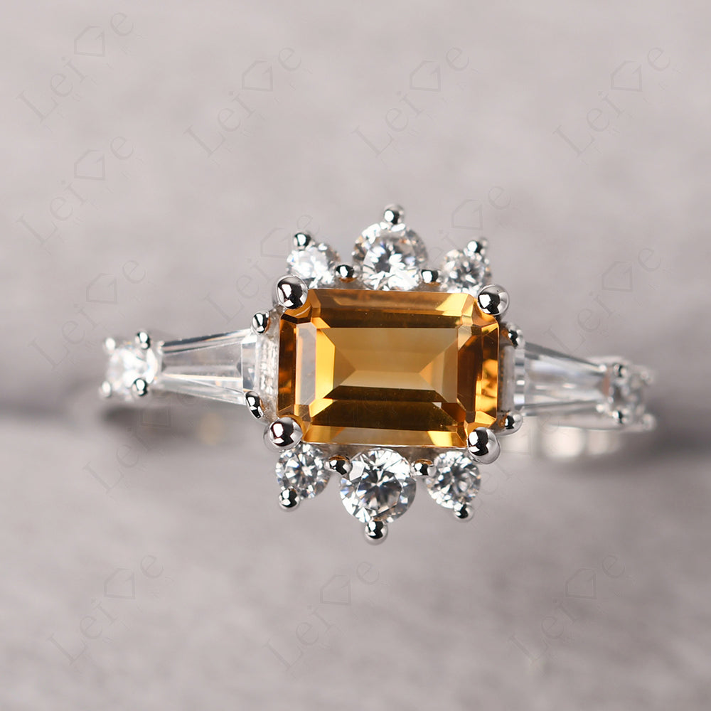Emerald Cut Citrine Horizontal Ring