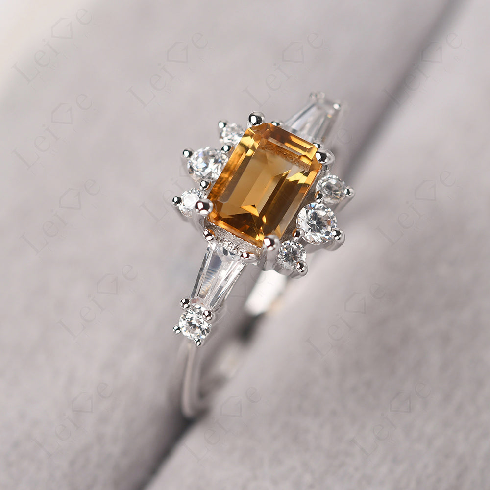 Emerald Cut Citrine Horizontal Ring