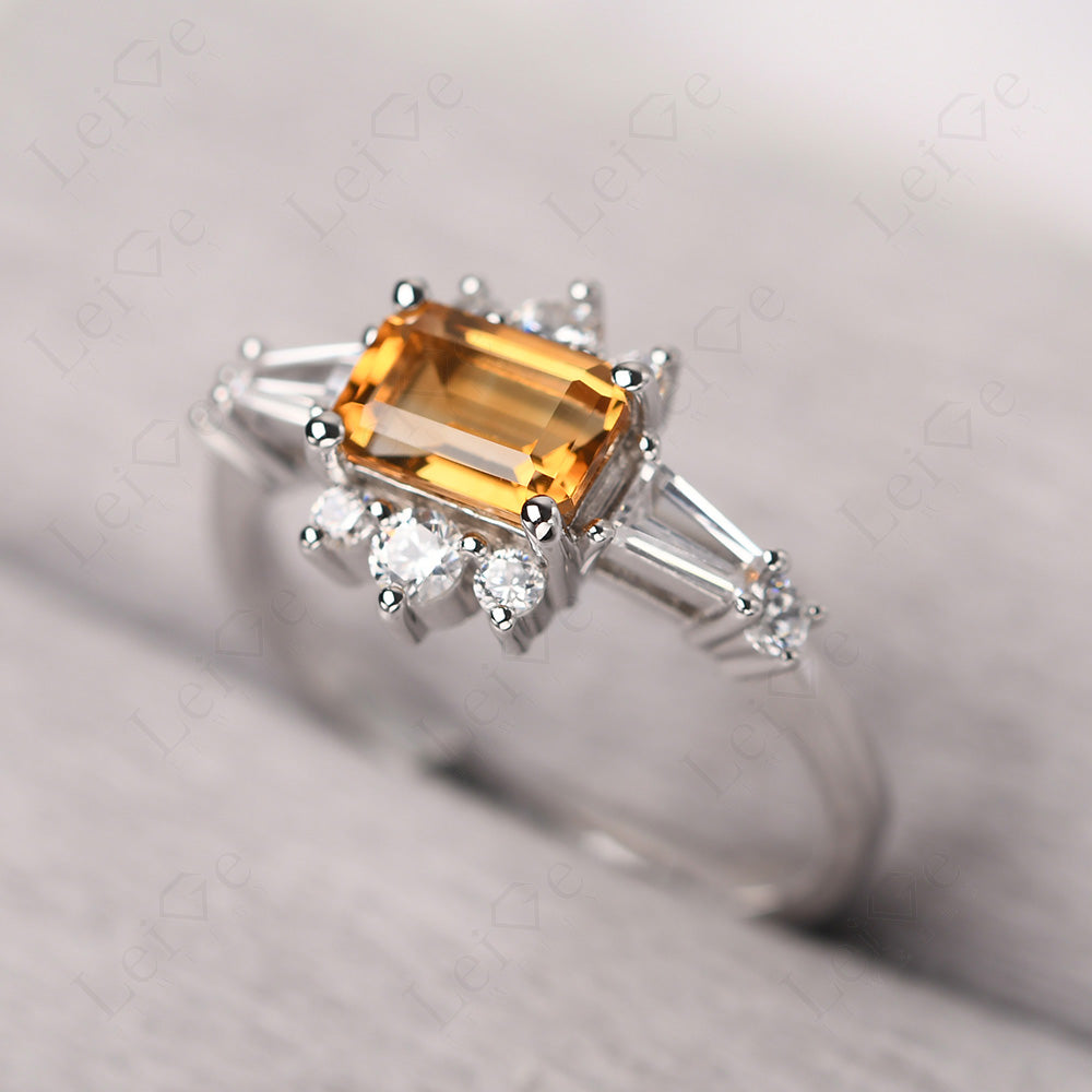 Emerald Cut Citrine Horizontal Ring