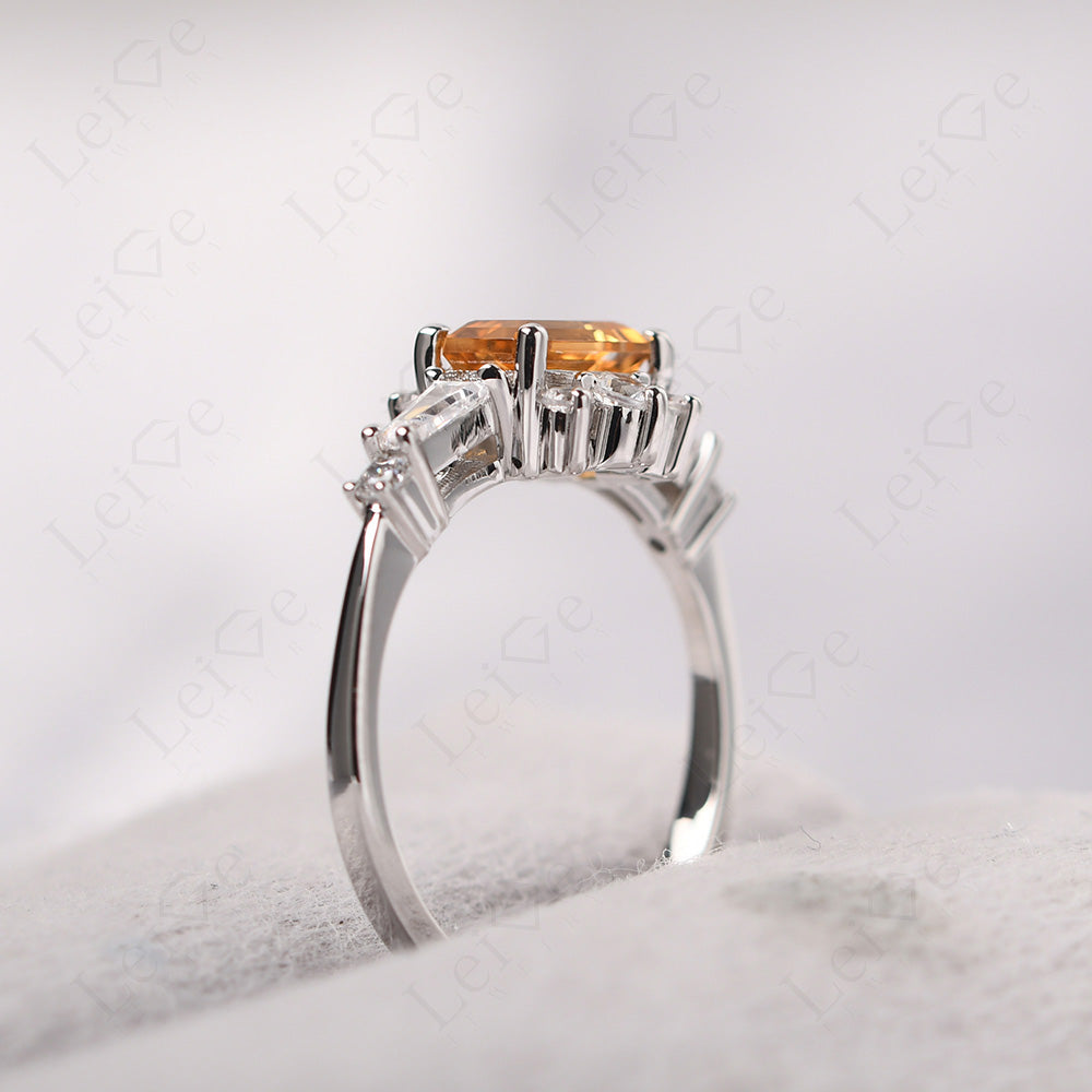 Emerald Cut Citrine Horizontal Ring