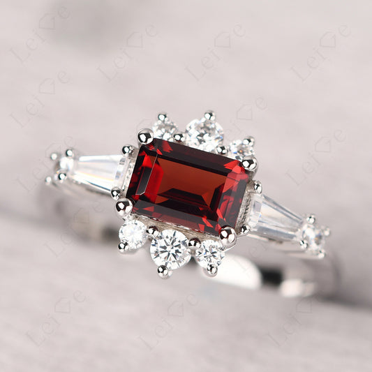 Emerald Cut Garnet Horizontal Ring