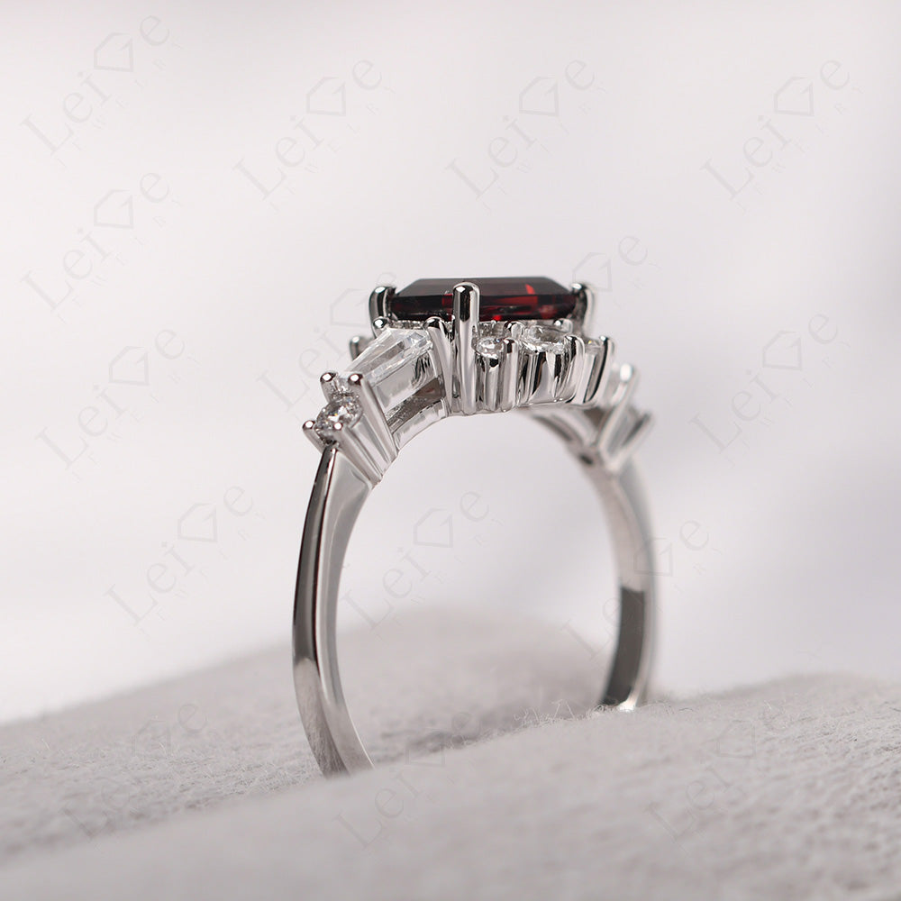 Emerald Cut Garnet Horizontal Ring
