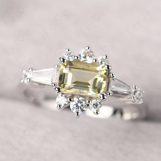 Emerald Cut Lemon Quartz Horizontal Ring