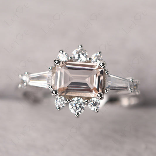 Emerald Cut Morganite Horizontal Ring