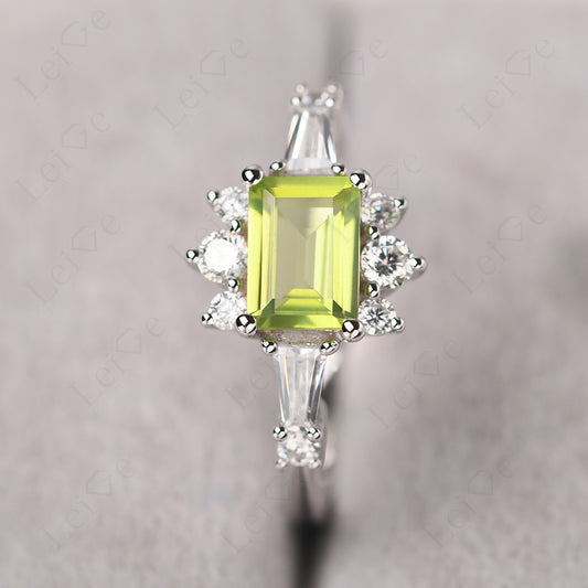 Emerald Cut Peridot Horizontal Ring