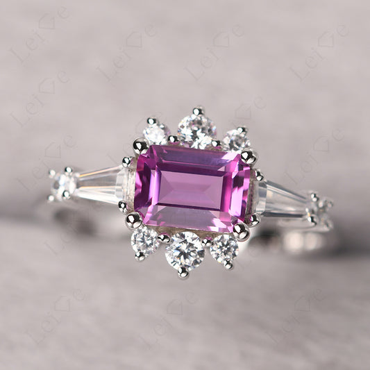 Emerald Cut Pink Sapphire Horizontal Ring