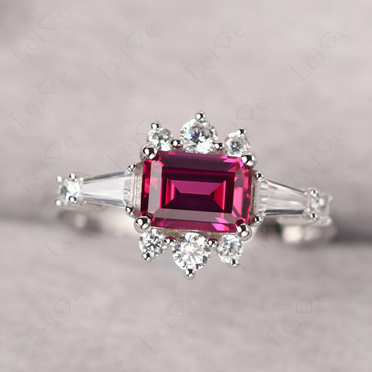 Emerald Cut Ruby Horizontal Ring