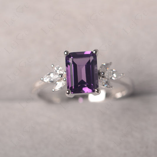 Amethyst Ring Emerald Cut Wedding Ring Gold