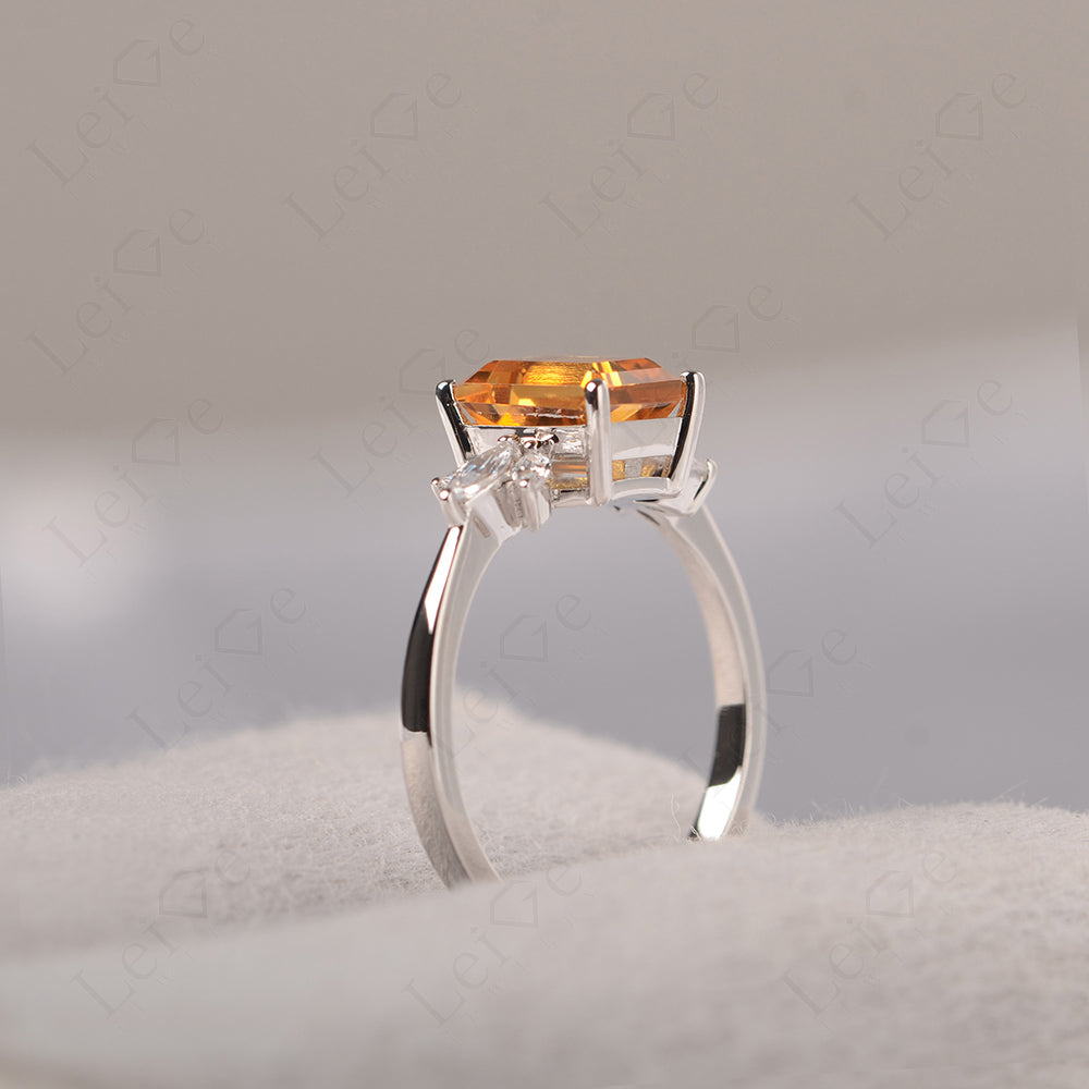 Citrine Ring Emerald Cut Wedding Ring Gold