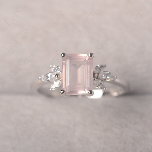 Rose Quartz Ring Emerald Cut Wedding Ring Gold