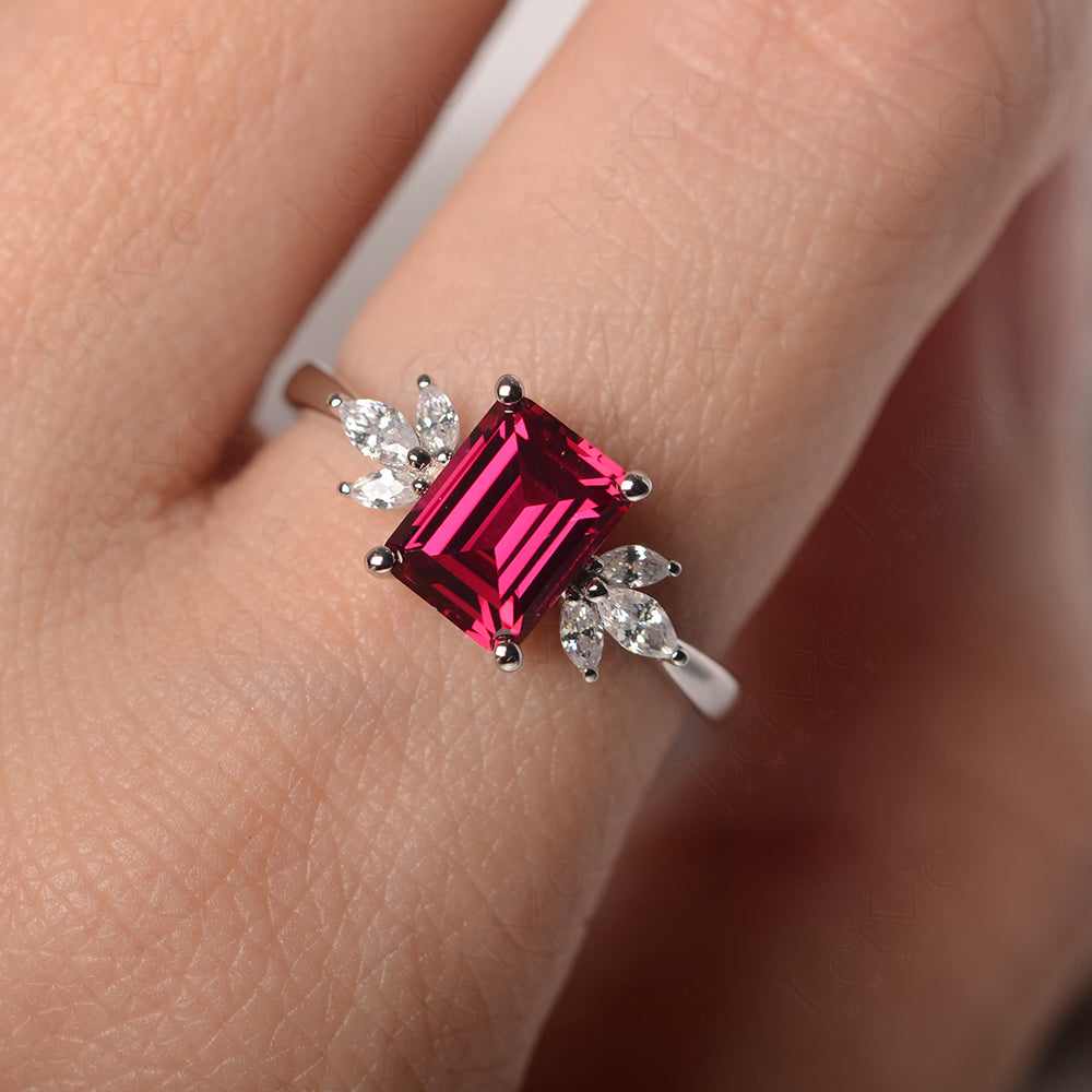 Ruby Ring Emerald Cut Wedding Ring Gold