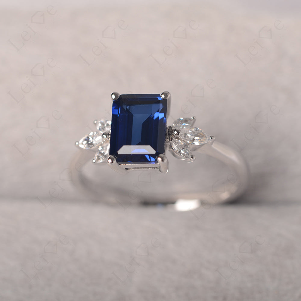 Sapphire Ring Emerald Cut Wedding Ring Gold
