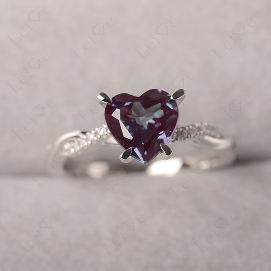 Twisted Heart Shaped Alexandrite Ring White Gold