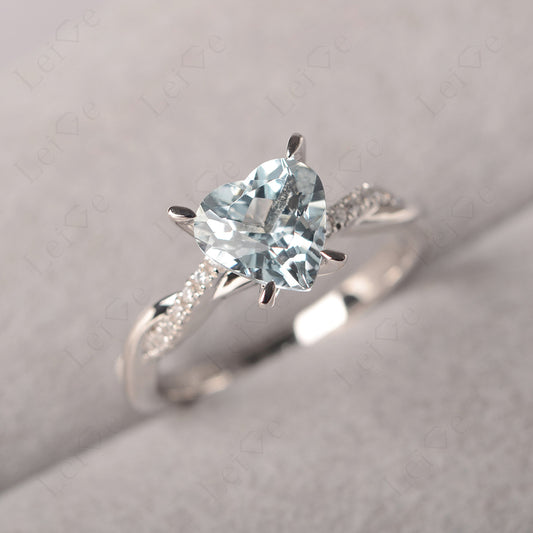 Twisted Heart Shaped Aquamarine Ring White Gold