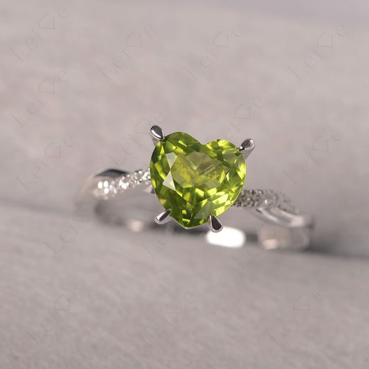 Twisted Heart Shaped Peridot Ring White Gold