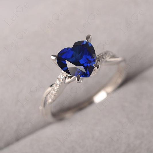 Twisted Heart Shaped Sapphire Ring White Gold