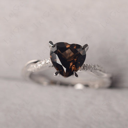 Twisted Heart Shaped Smoky Quartz Ring White Gold