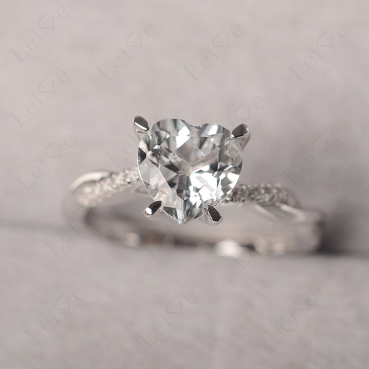 Twisted Heart Shaped White Topaz Ring White Gold