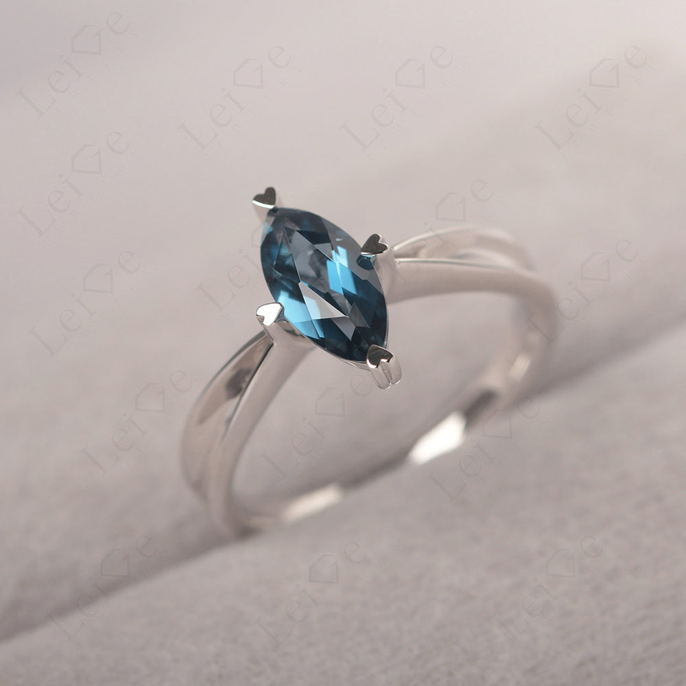 London Blue Topaz Wedding Ring Marquise Solitaire Ring