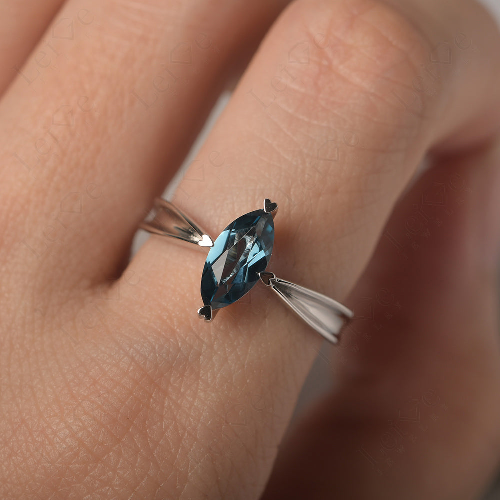 London Blue Topaz Wedding Ring Marquise Solitaire Ring