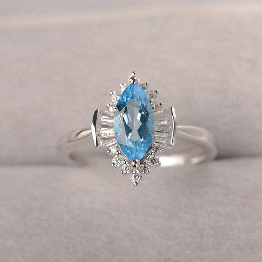 Marquise Swiss Blue Topaz Engagement Ring White Gold
