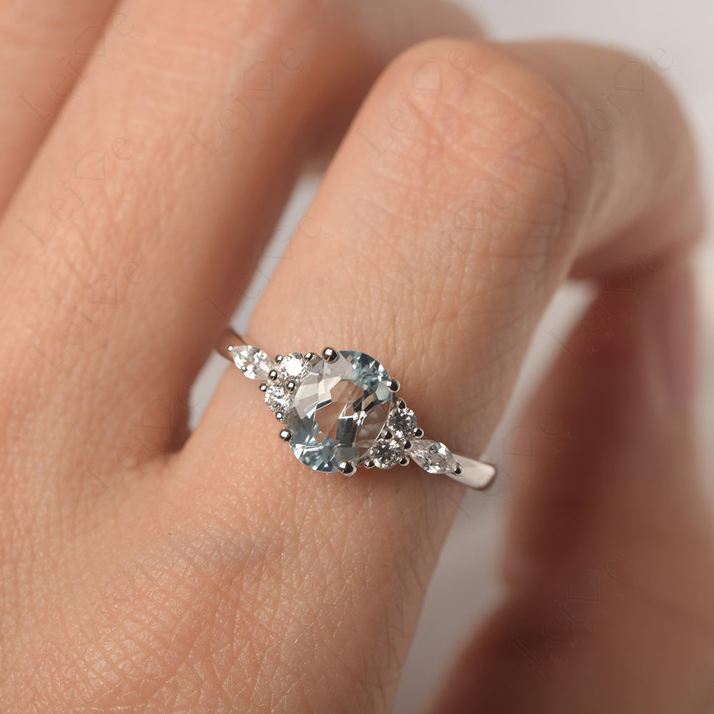 Aquamarine Ring Sterling Silver Oval Cut Ring