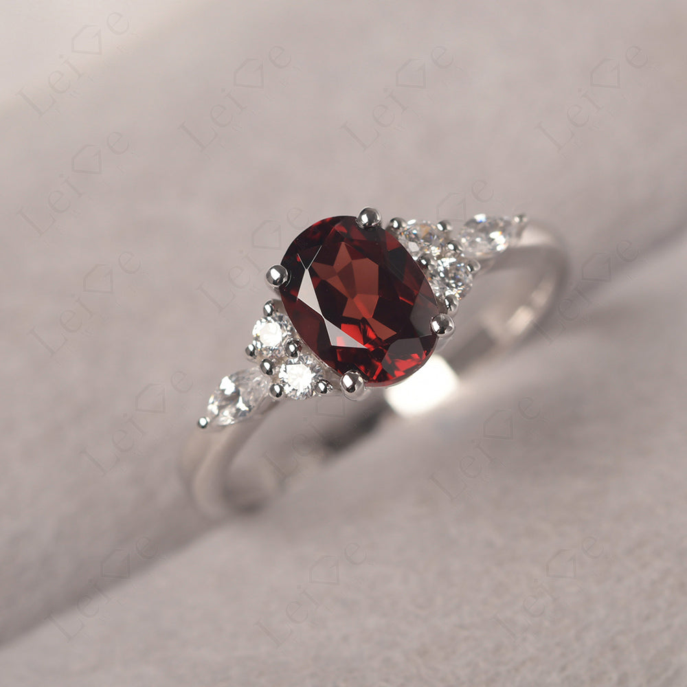 Garnet Ring Sterling Silver Oval Cut Ring