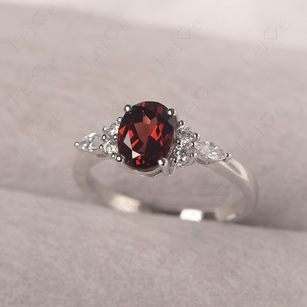 Garnet Ring Sterling Silver Oval Cut Ring