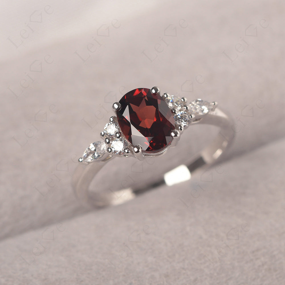 Garnet Ring Sterling Silver Oval Cut Ring