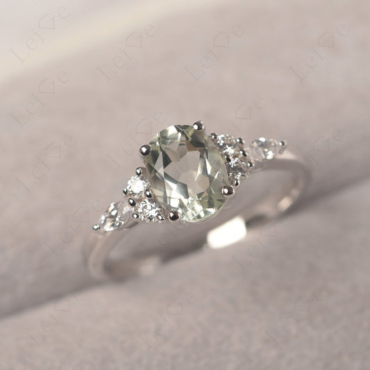 Green Amethyst Ring Sterling Silver Oval Cut Ring