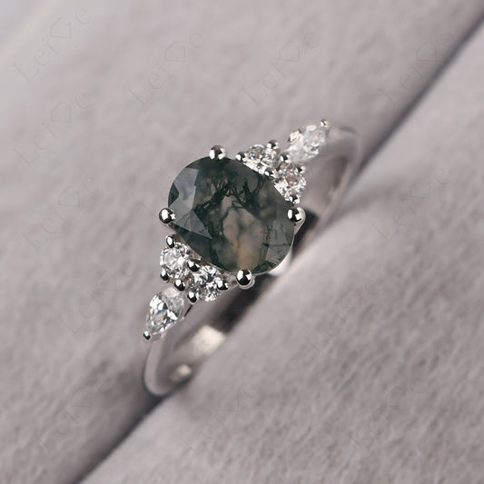 Moss Agate Ring Sterling Silver Oval Cut Ring