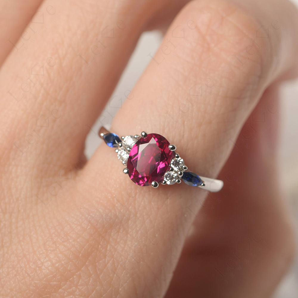 Ruby Ring Sterling Silver Oval Cut Ring