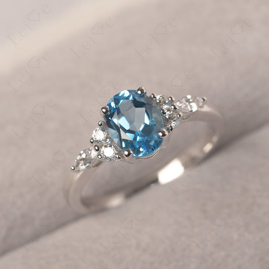 Swiss Blue Topaz Ring Sterling Silver Oval Cut Ring