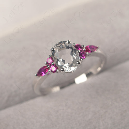 White Topaz Ring Sterling Silver Oval Cut Ring