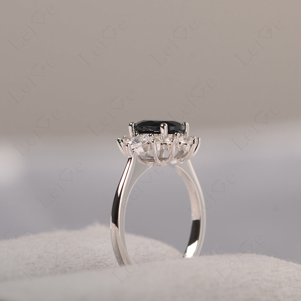 Oval Cut Black Spinel Ring With Pear Side Stone