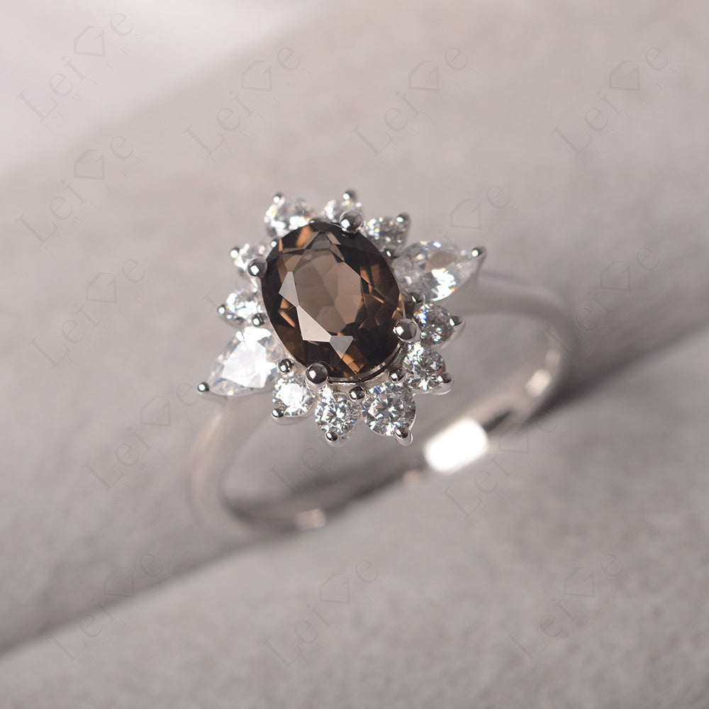 Oval Cut Smoky Quartz Ring With Pear Side Stone